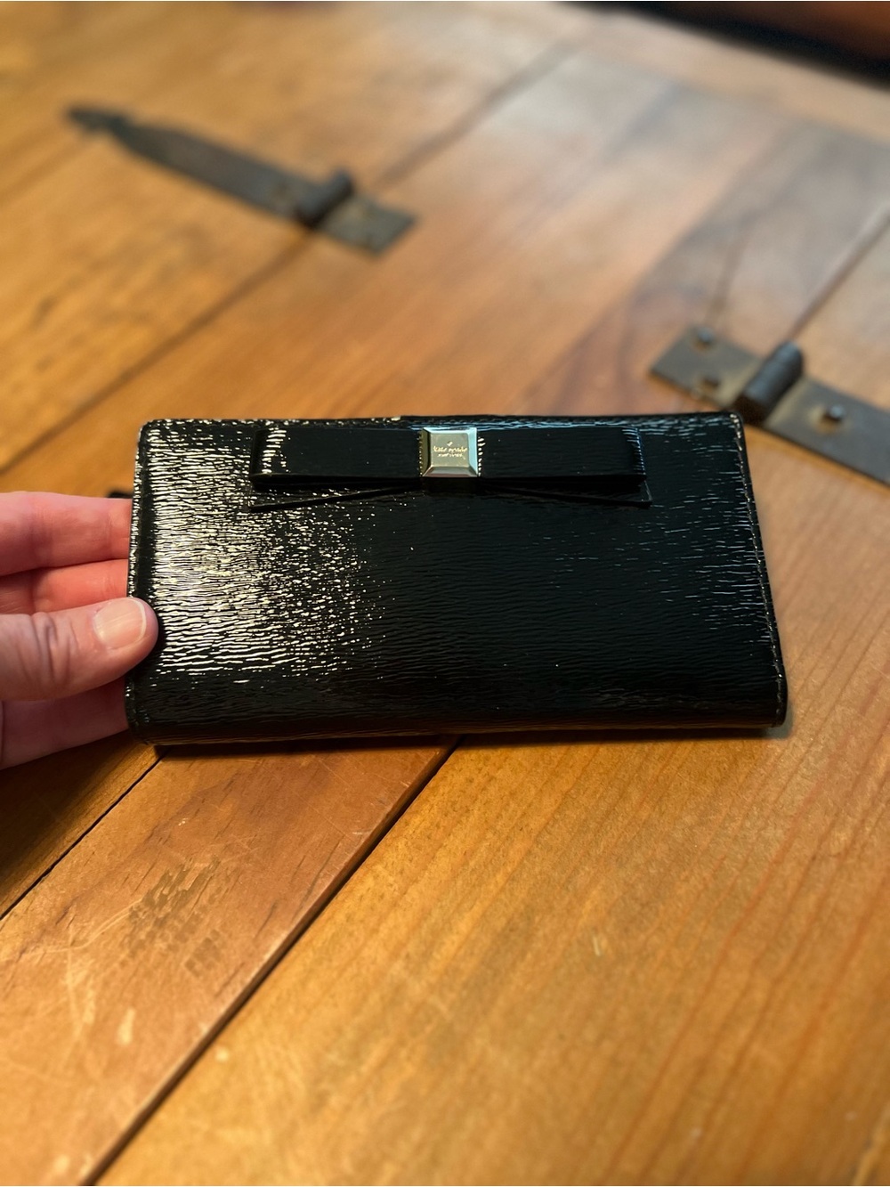 kate spade Black Patent Leather Wallet with Bow Accent